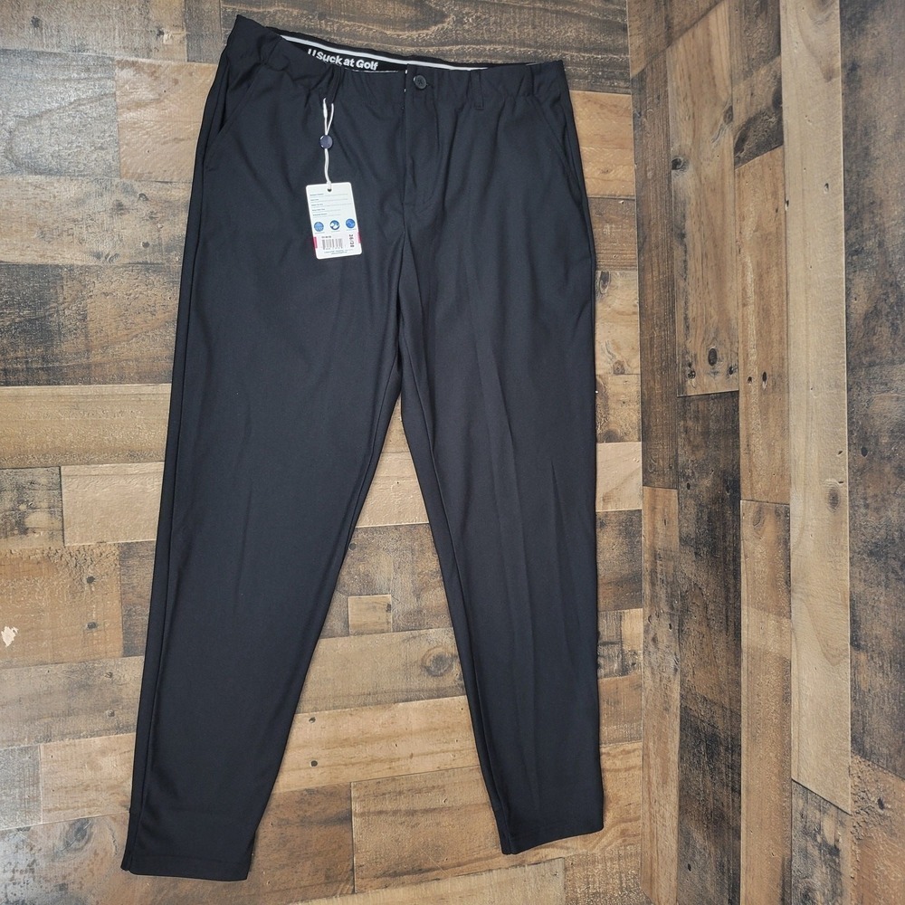 NWT U Suck at Golf Mens 36/30 Black Dress Athletic Stretch Pants‎ Lightweight